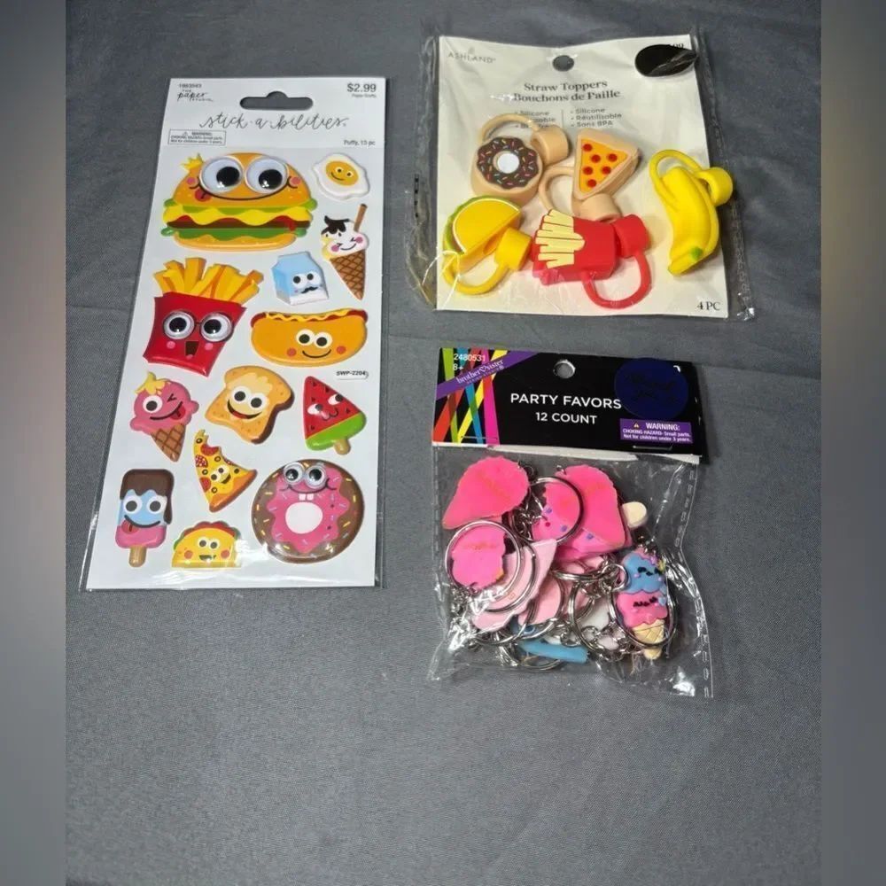 3 pc NEW Fun Food Brooch Bundle NWT Cute Food-Themed Party Favors & Stickers
